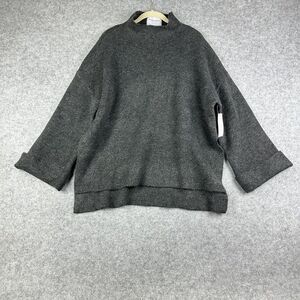 Neutral Ground Tunic Sweater Womens L Gray Oversized Minimal Knit Cozy Slits NEW